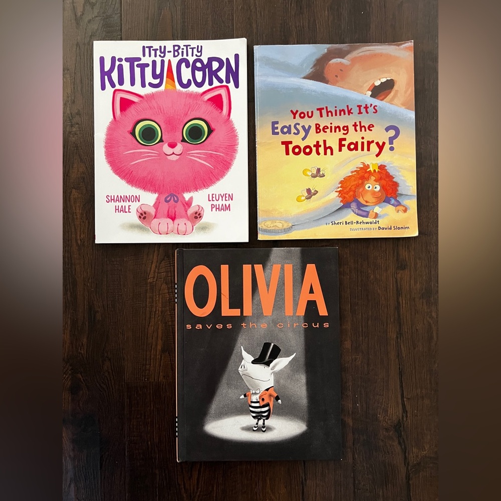 Olivia Saves the Circus + Two Kids Picture Books - Pink, Orange, Yellow Covers